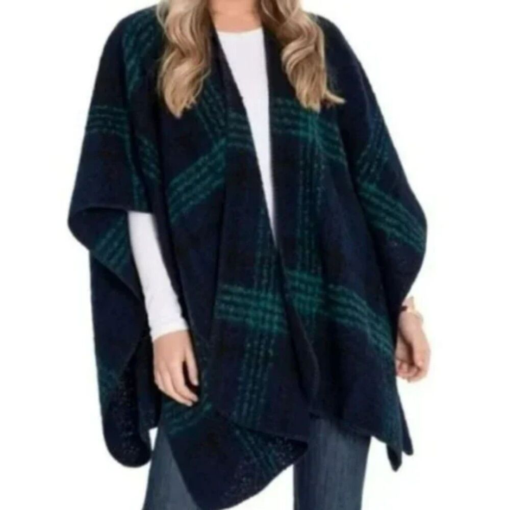 WOOLRICH Cozy‎ Blanket Wrap Draped Stole Striped Blue Green One Size $60